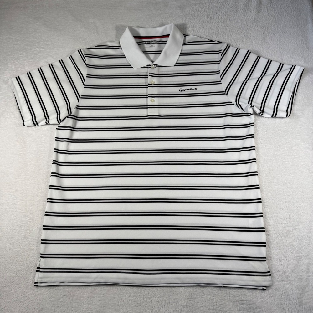 TaylorMade Golf Polo Shirt Mens XL White Black Striped Performance Ashworth
